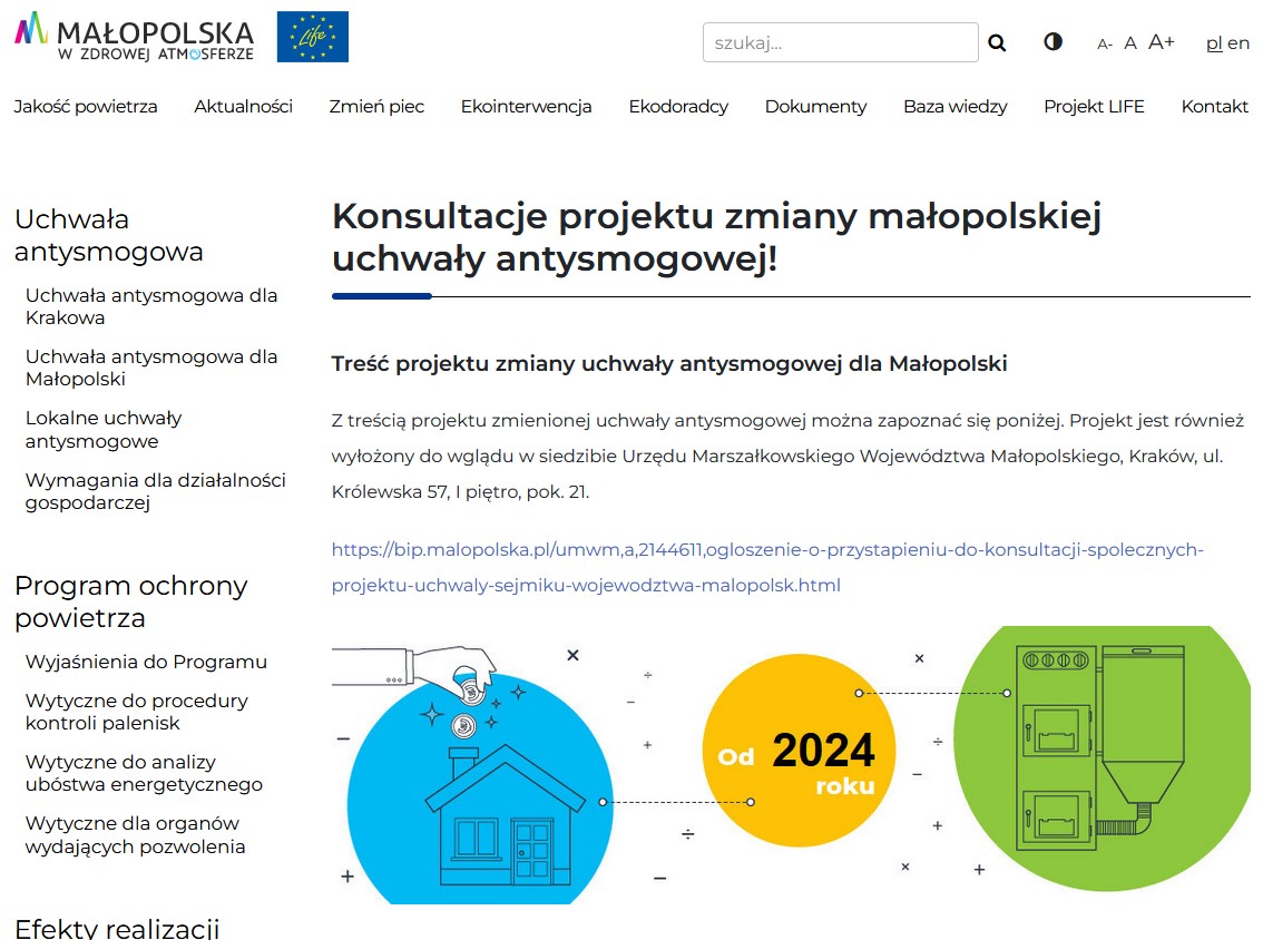 fragment strony internetowej urzędu marszałkowskiego o konsultacjach